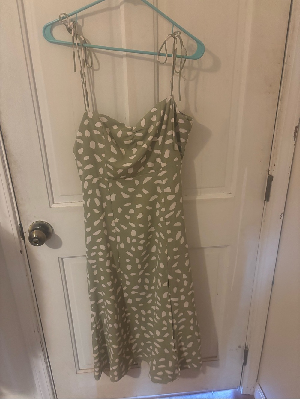 Green Printed Cowl Neck Spaghetti Strap Dress